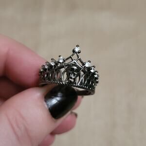 Size 9 gothic cathedral window with skull black crystal ring